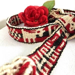 Vintage Wool Belt Handwoven Red & Black Tie Belt